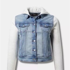 Denim and Gray Hooded Jacket